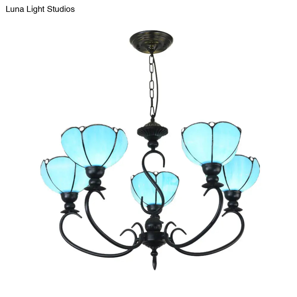 Blue Scalloped Chandelier With Baroque Design - 3 To 8 Lights Clear & Glass Perfect For Dining Room