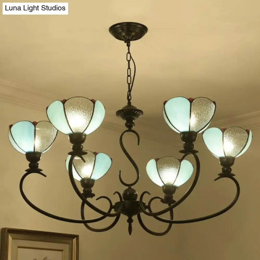 Baroque Scalloped Chandelier - Blue/Clear Glass Pendant Lamp 3/5/6/8 Lights Ideal For Dining Room 6