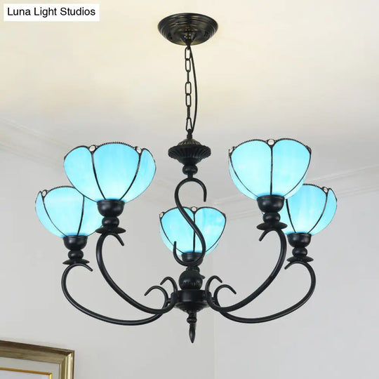 Baroque Scalloped Chandelier - Blue/Clear Glass Pendant Lamp 3/5/6/8 Lights Ideal For Dining Room 5