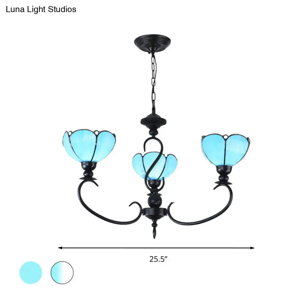 Baroque Scalloped Chandelier - Blue/Clear Glass Pendant Lamp 3/5/6/8 Lights Ideal For Dining Room