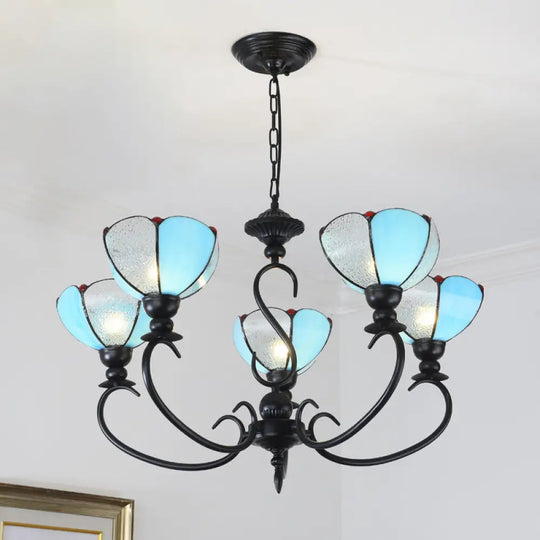 Blue Scalloped Chandelier With Baroque Design - 3 To 8 Lights Clear & Glass Perfect For Dining Room