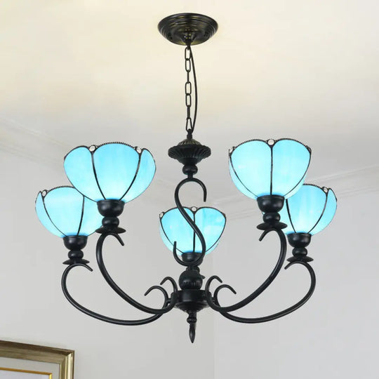 Blue Scalloped Chandelier With Baroque Design - 3 To 8 Lights Clear & Glass Perfect For Dining Room