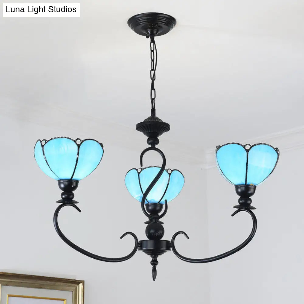 Blue Scalloped Chandelier With Baroque Design - 3 To 8 Lights Clear & Glass Perfect For Dining Room