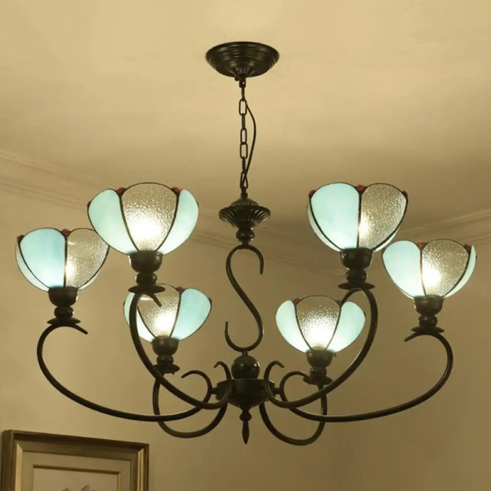 Blue Scalloped Chandelier With Baroque Design - 3 To 8 Lights Clear & Glass Perfect For Dining Room