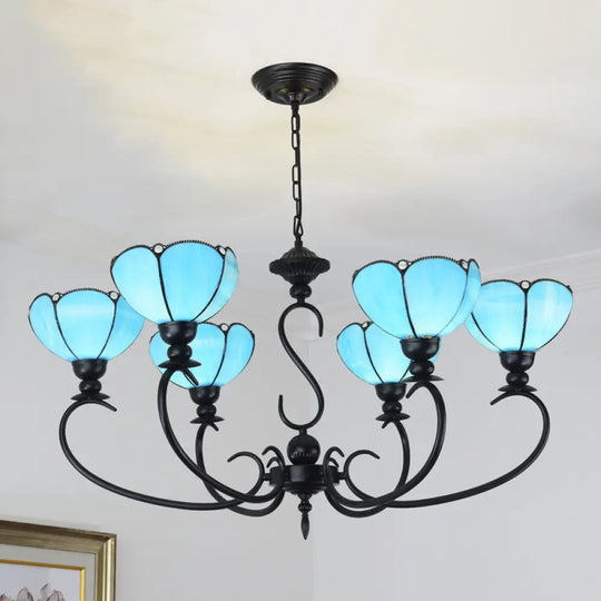 Blue Scalloped Chandelier With Baroque Design - 3 To 8 Lights Clear & Glass Perfect For Dining Room