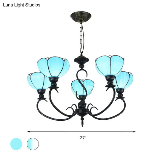 Baroque Scalloped Chandelier - Blue/Clear Glass Pendant Lamp 3/5/6/8 Lights Ideal For Dining Room