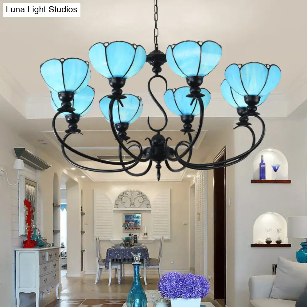 Baroque Scalloped Chandelier - Blue/Clear Glass Pendant Lamp 3/5/6/8 Lights Ideal For Dining Room