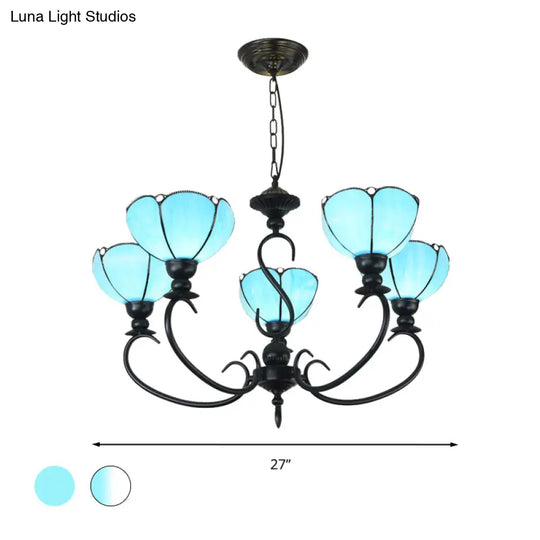 Blue Scalloped Chandelier With Baroque Design - 3 To 8 Lights Clear & Glass Perfect For Dining Room