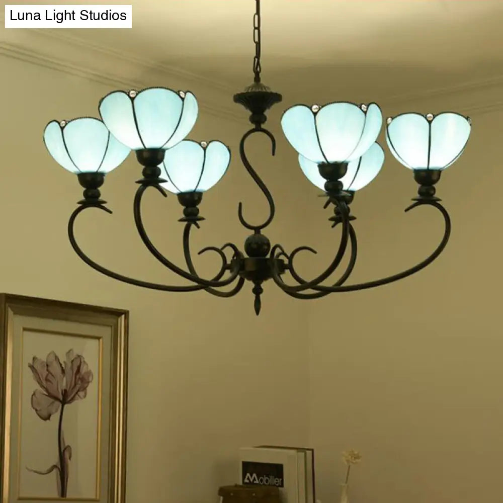 Baroque Scalloped Chandelier - Blue/Clear Glass Pendant Lamp 3/5/6/8 Lights Ideal For Dining Room