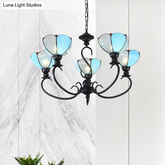 Blue Scalloped Chandelier With Baroque Design - 3 To 8 Lights Clear & Glass Perfect For Dining Room