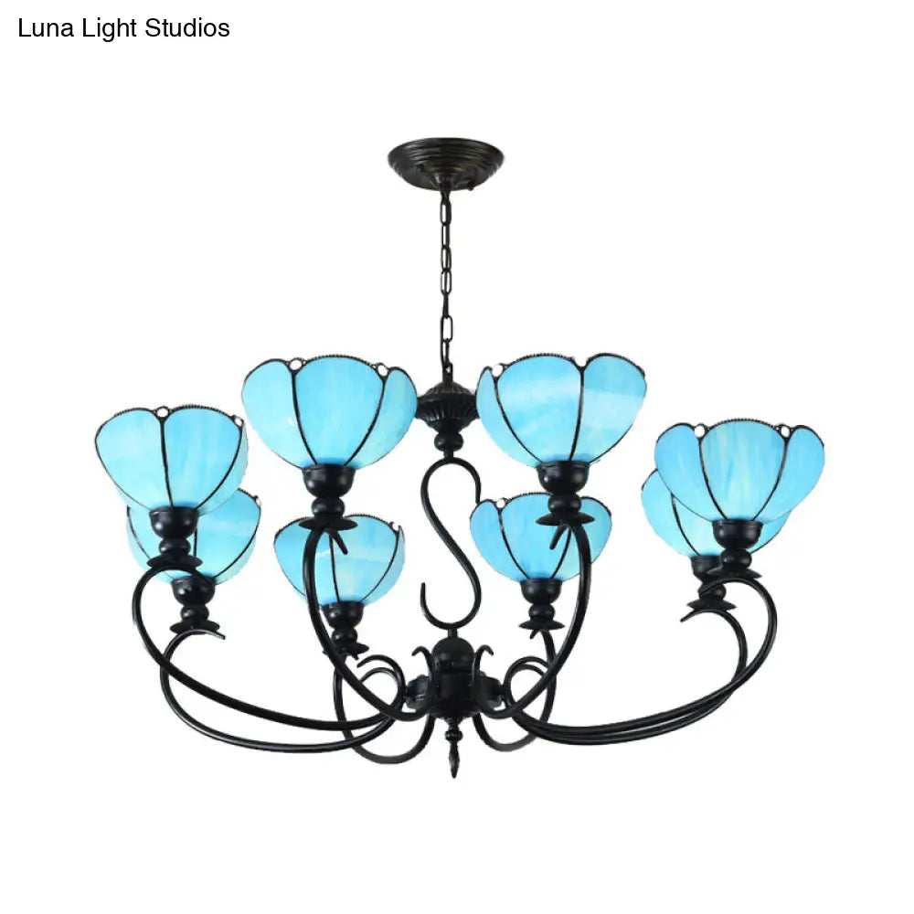 Baroque Scalloped Chandelier - Blue/Clear Glass Pendant Lamp 3/5/6/8 Lights Ideal For Dining Room