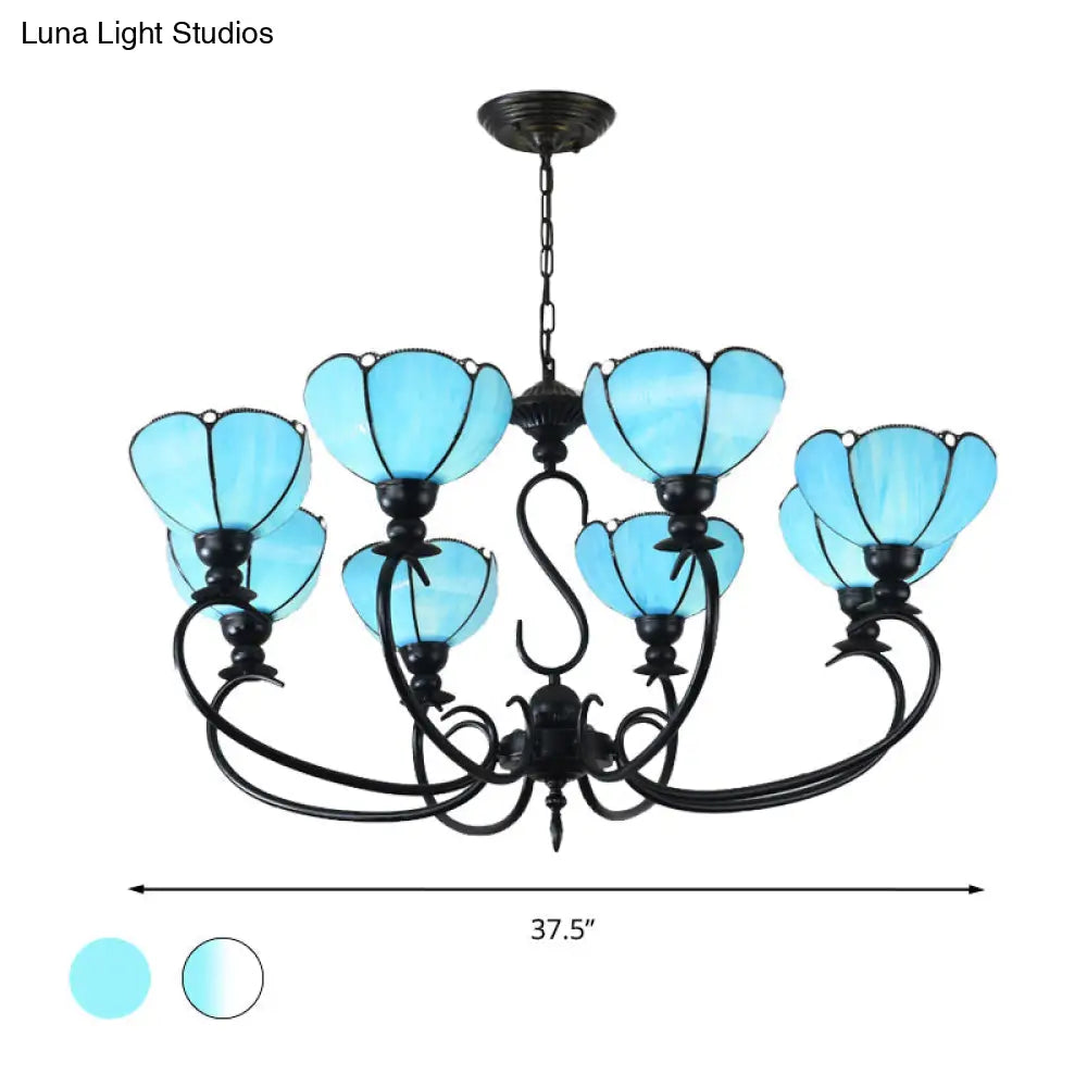 Blue Scalloped Chandelier With Baroque Design - 3 To 8 Lights Clear & Glass Perfect For Dining Room