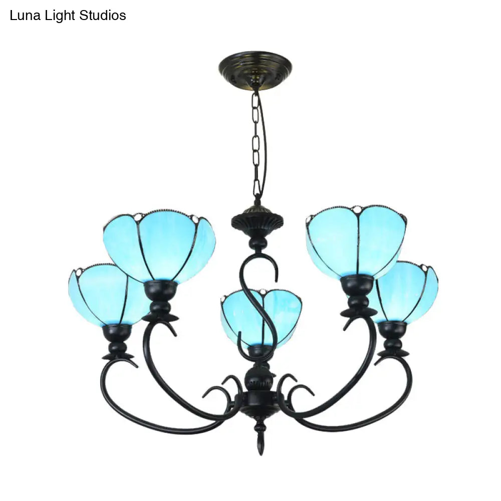 Baroque Scalloped Chandelier - Blue/Clear Glass Pendant Lamp 3/5/6/8 Lights Ideal For Dining Room