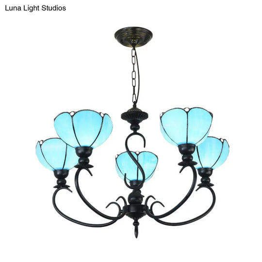 Baroque Scalloped Chandelier - Blue/Clear Glass Pendant Lamp 3/5/6/8 Lights Ideal For Dining Room