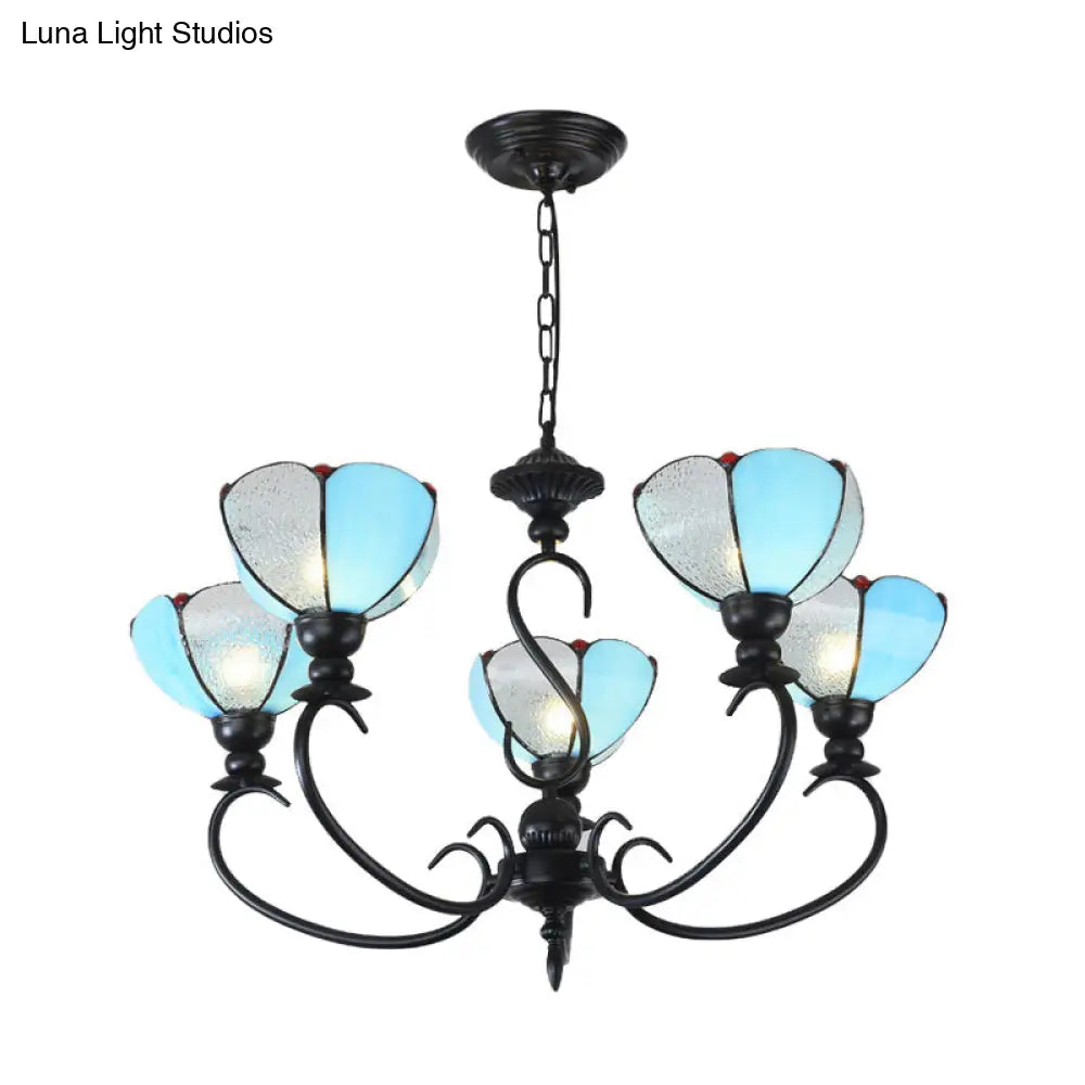 Baroque Scalloped Chandelier - Blue/Clear Glass Pendant Lamp 3/5/6/8 Lights Ideal For Dining Room