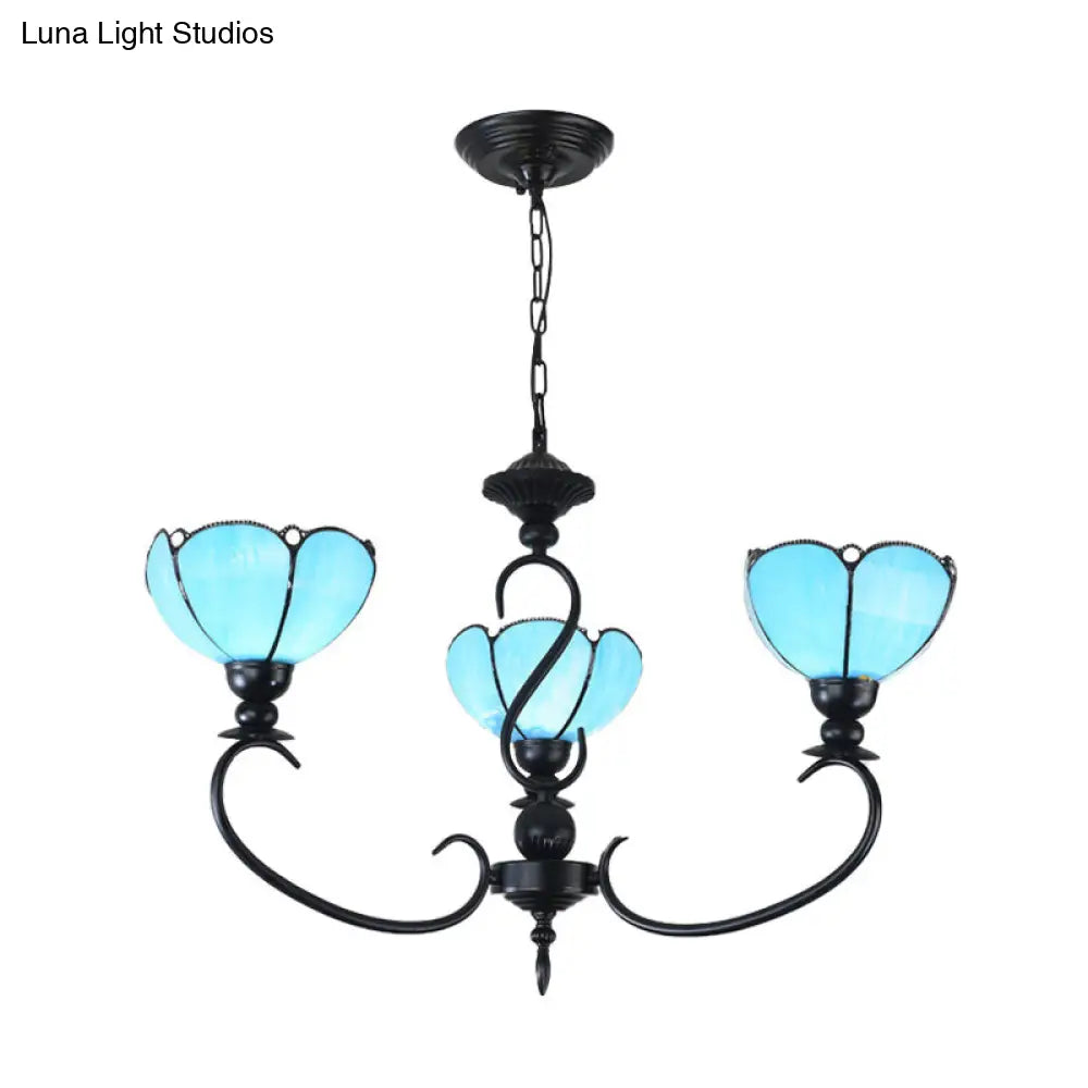 Baroque Scalloped Chandelier - Blue/Clear Glass Pendant Lamp 3/5/6/8 Lights Ideal For Dining Room