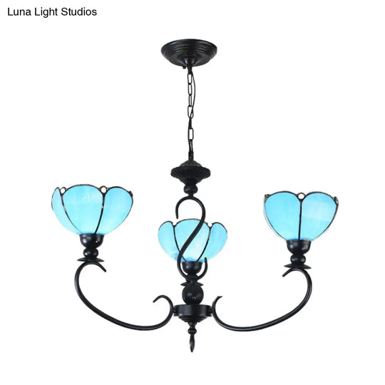 Baroque Scalloped Chandelier - Blue/Clear Glass Pendant Lamp 3/5/6/8 Lights Ideal For Dining Room