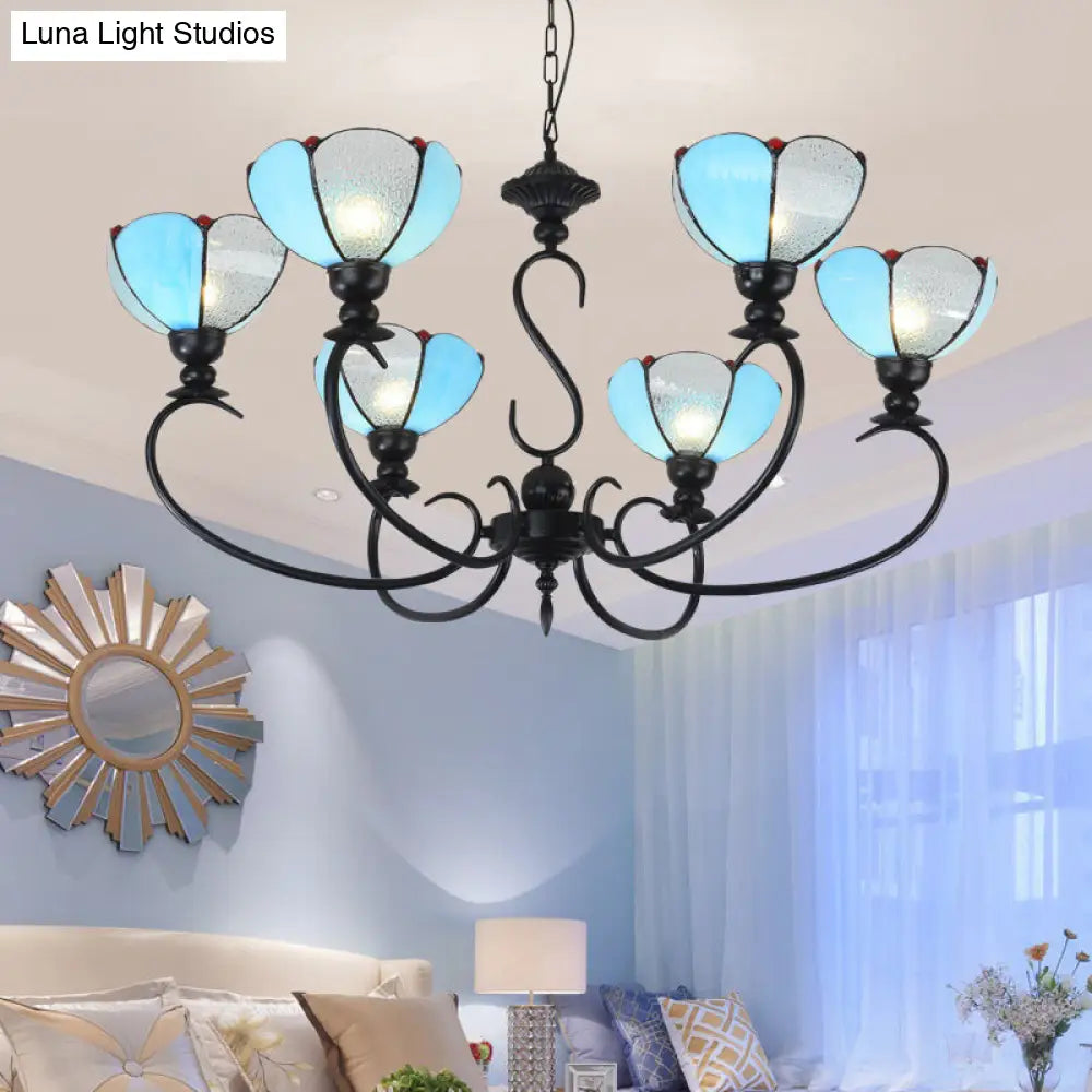 Baroque Scalloped Chandelier - Blue/Clear Glass Pendant Lamp 3/5/6/8 Lights Ideal For Dining Room