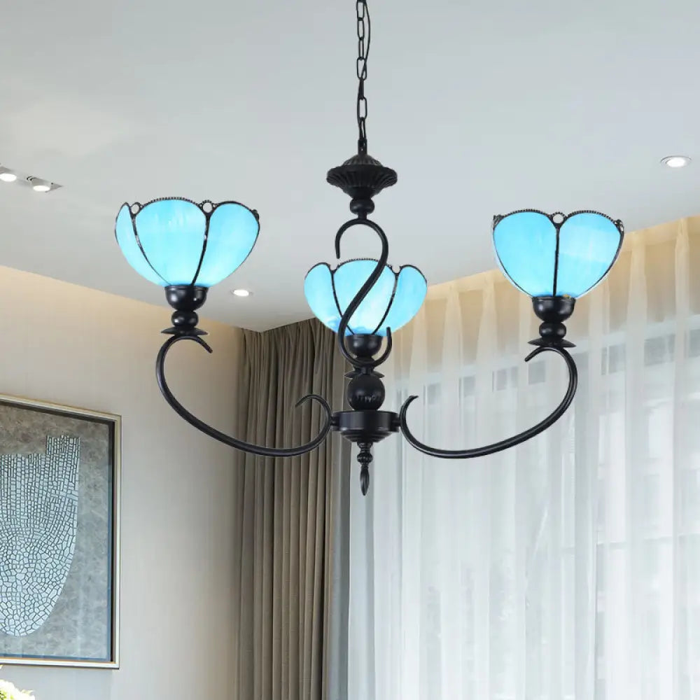 Blue Scalloped Chandelier With Baroque Design - 3 To 8 Lights Clear & Glass Perfect For Dining Room