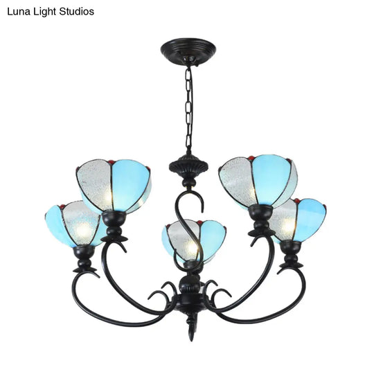 Blue Scalloped Chandelier With Baroque Design - 3 To 8 Lights Clear & Glass Perfect For Dining Room