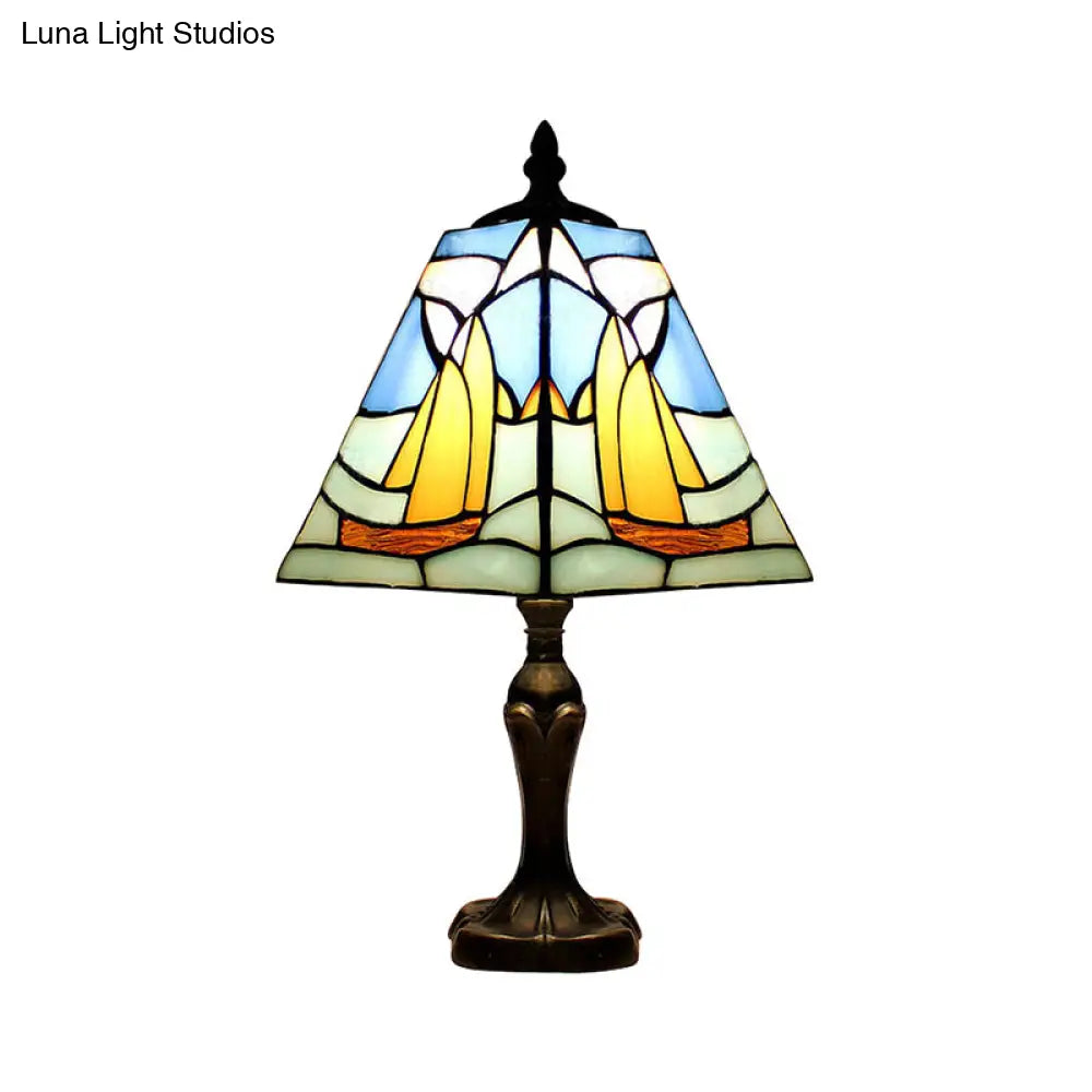 Blue Sea Desk Light - Nautical Stained Glass Table Lamp For Study Room