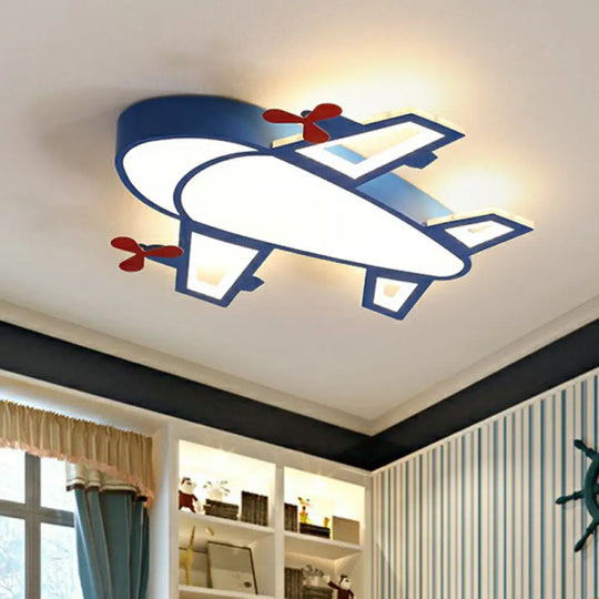 Blue Simplicity Plane Led Nursery Ceiling Flush Mount Light / 19.5’ Warm