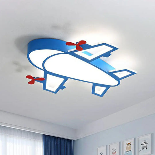 Blue Simplicity Plane Led Nursery Ceiling Flush Mount Light / 19.5’ White