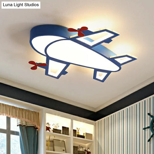 Blue Simplicity Plane Led Nursery Ceiling Flush Mount Light / 19.5 Warm