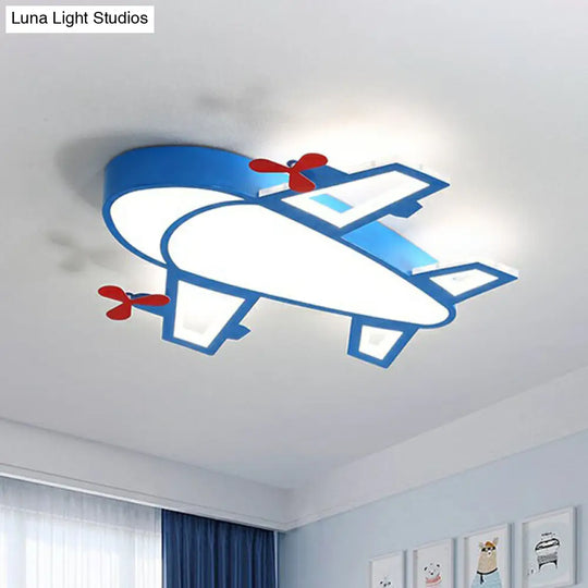 Blue Simplicity Plane Led Nursery Ceiling Flush Mount Light / 19.5 White