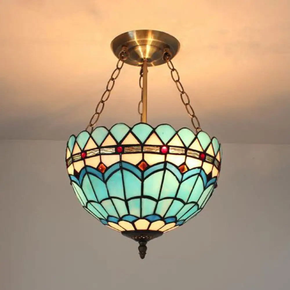 Blue Stained Glass Baroque Chandelier For Indoor Restaurants