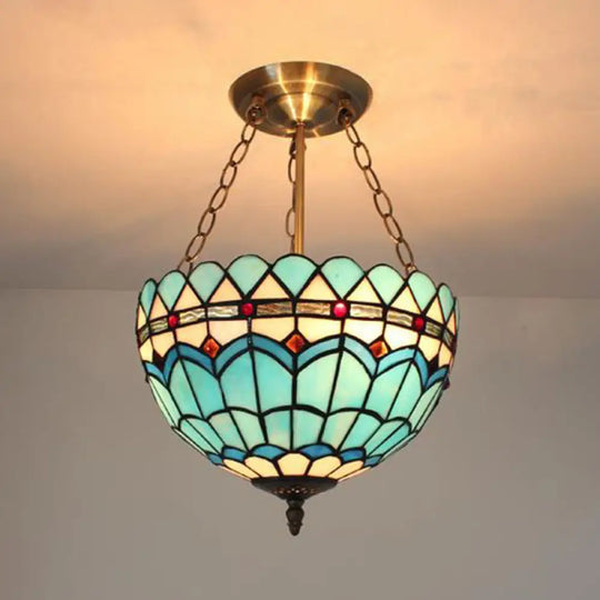 Blue Stained Glass Baroque Chandelier For Indoor Restaurants