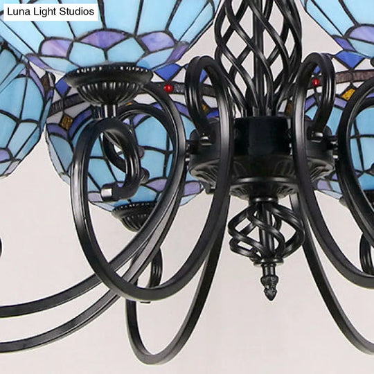 Blue Stained Glass Baroque Pendant Light For Hotel Ceilings