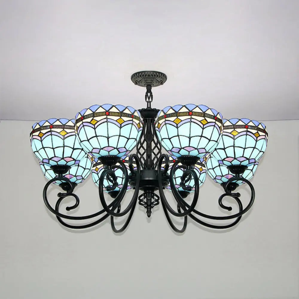 Blue Stained Glass Baroque Pendant Light For Hotel Ceilings