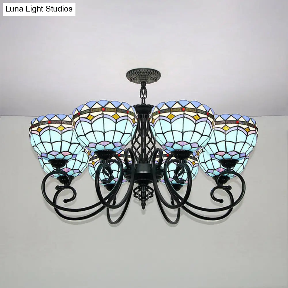 Blue Baroque Stained Glass Pendant Light For Hotel Ceiling - Indoor Chandelier