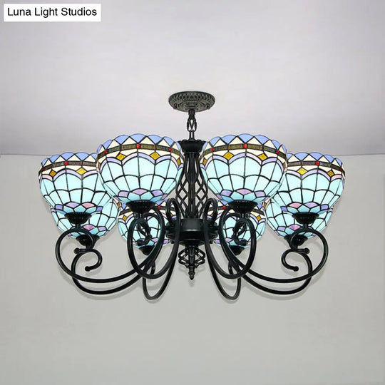 Blue Baroque Stained Glass Pendant Light For Hotel Ceiling - Indoor Chandelier