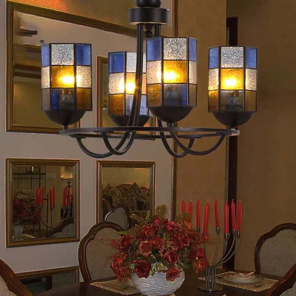 Blue Stained Glass Chandelier Pendant Light - 4/6/8 Cylinder Lights For Mediterranean Dining Room 4