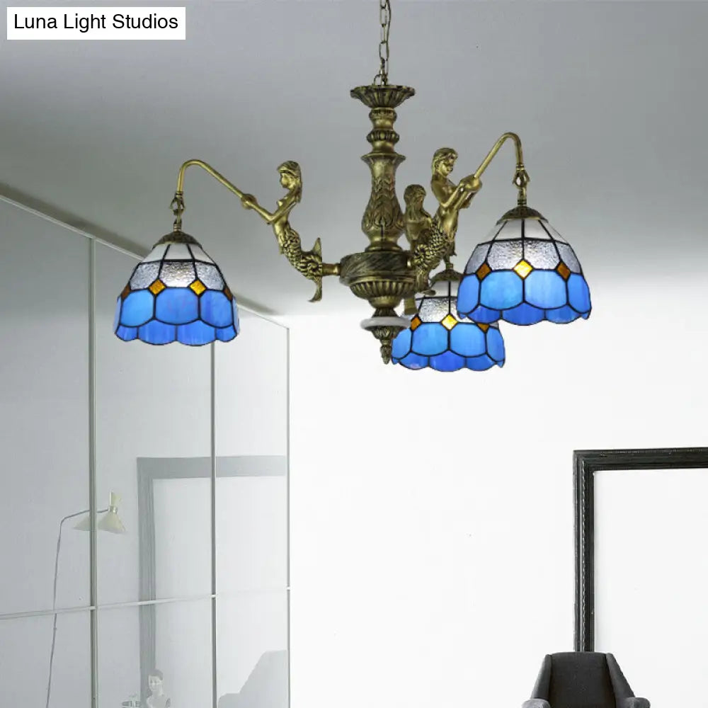 Baroque Blue Stained Glass Chandelier With Grid Pattern - 5/9/11 Lights 3 /