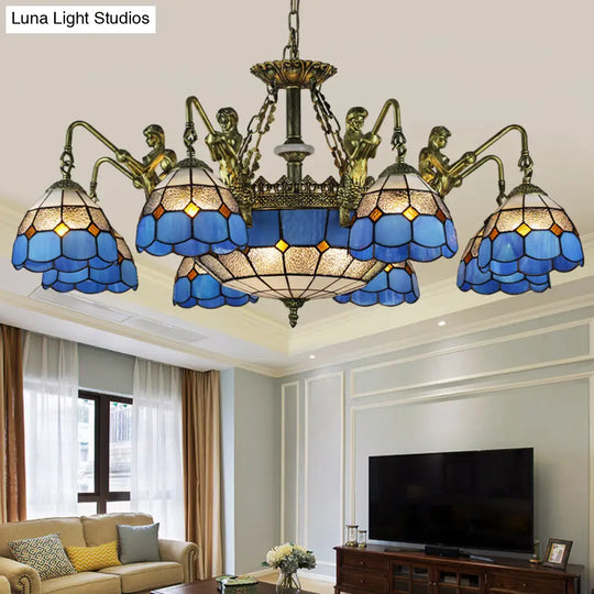 Baroque Blue Stained Glass Chandelier With Grid Pattern - 5/9/11 Lights 11 /