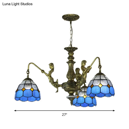 Baroque Blue Stained Glass Chandelier With Grid Pattern - 5/9/11 Lights