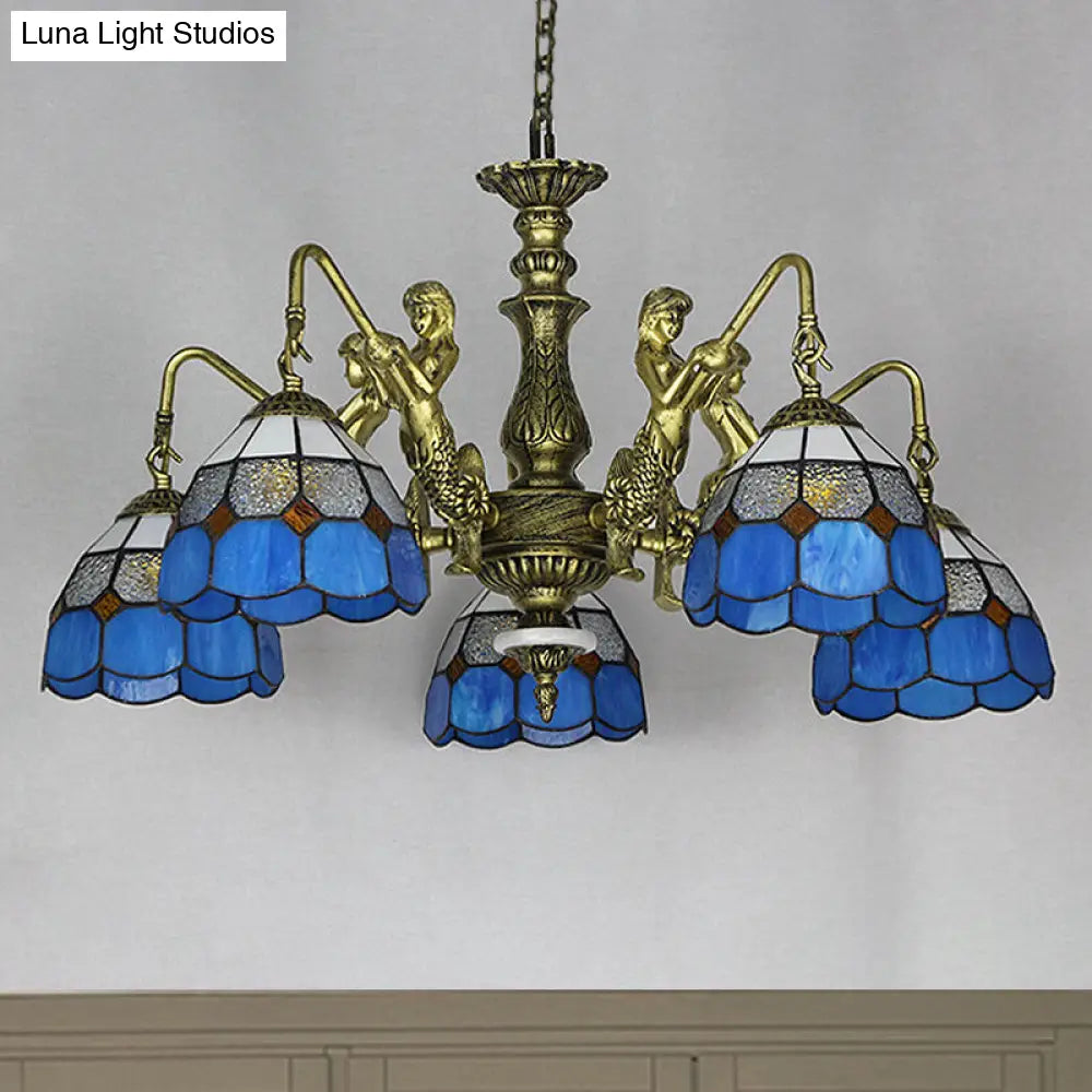 Baroque Blue Stained Glass Chandelier With Grid Pattern - 5/9/11 Lights 5 /