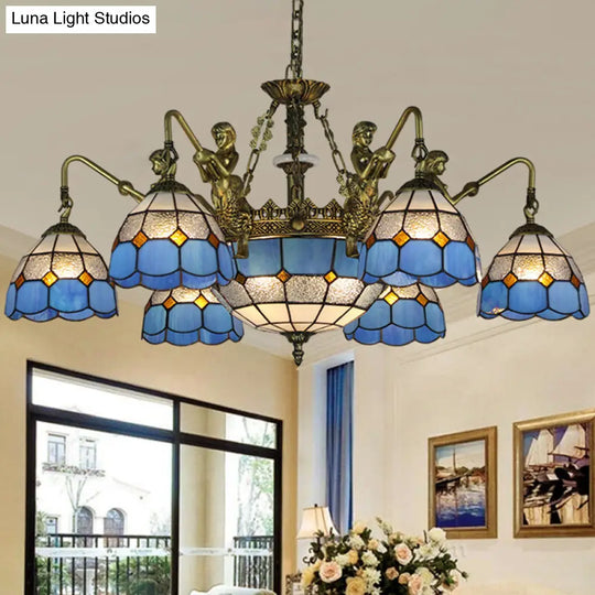 Baroque Blue Stained Glass Chandelier With Grid Pattern - 5/9/11 Lights 9 /