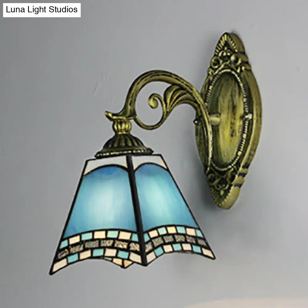 Blue Stained Glass Nautical Wall Sconce With Dome/Swallow-Tail Shape - 1 Light Mount