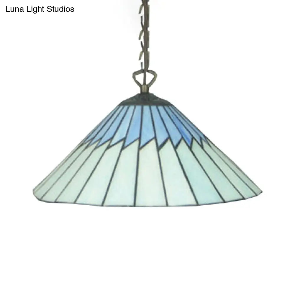 Blue Stained Glass Pendant Lamp: Mediterranean Hanging Light For Dining Room