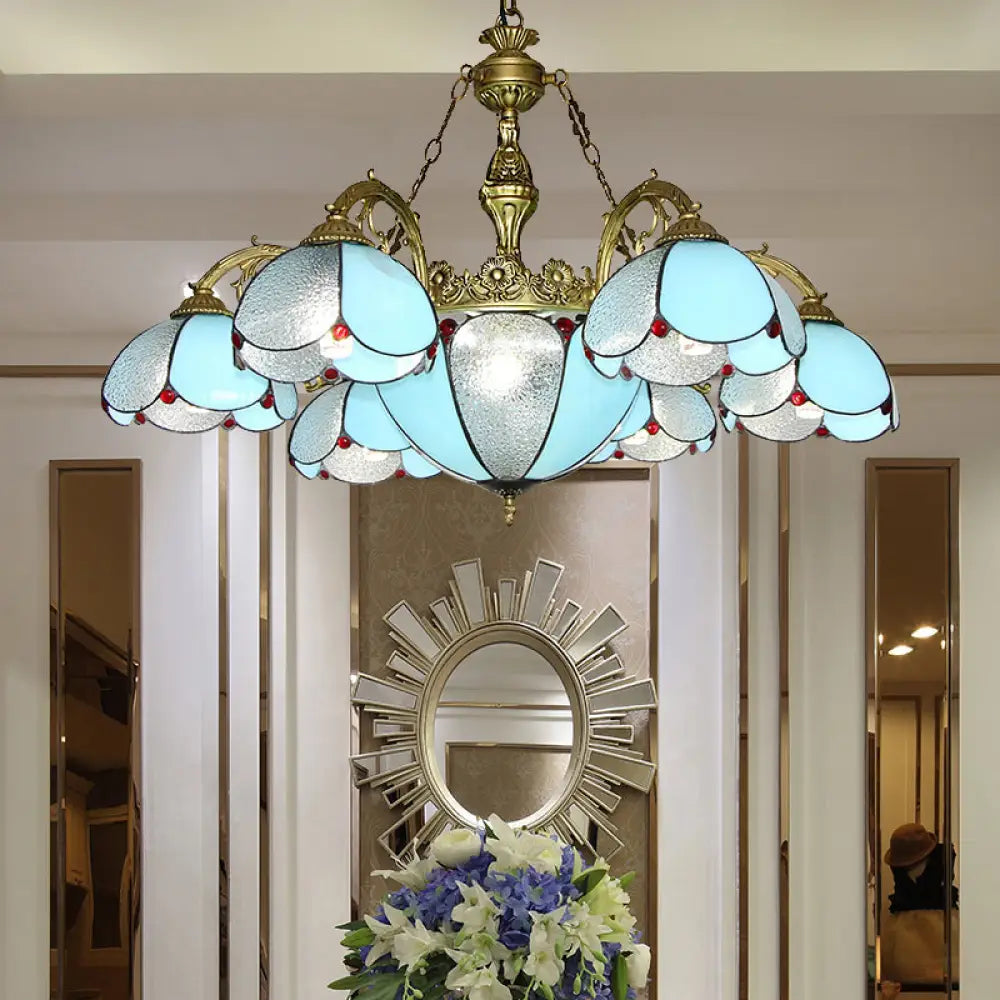 Blue Stained Glass Petal Chandelier For Indoor Living Rooms