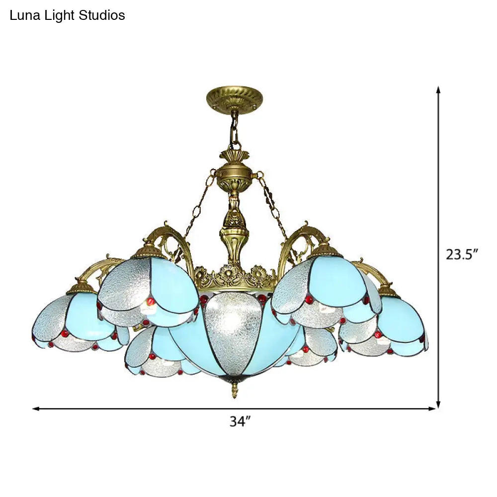 Blue Stained Glass Petal Chandelier For Indoor Living Rooms