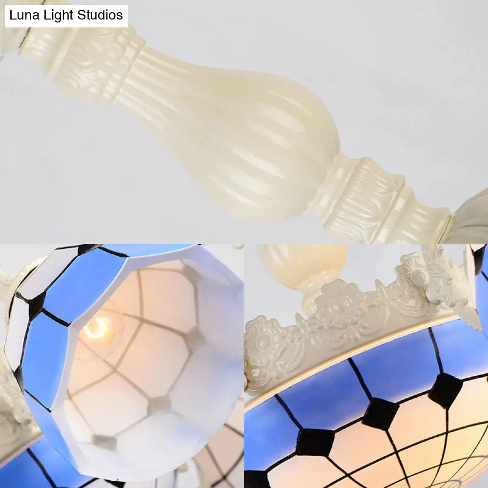 Blue Stained Glass Semi Globe Ceiling Chandelier: Multi Light Indoor Lighting Fixture For Bedrooms