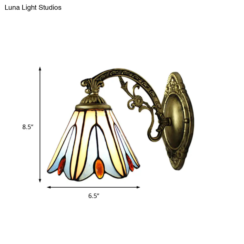 Blue Stained Glass Vintage Bell Shade Wall Sconce - Bedroom Lighting