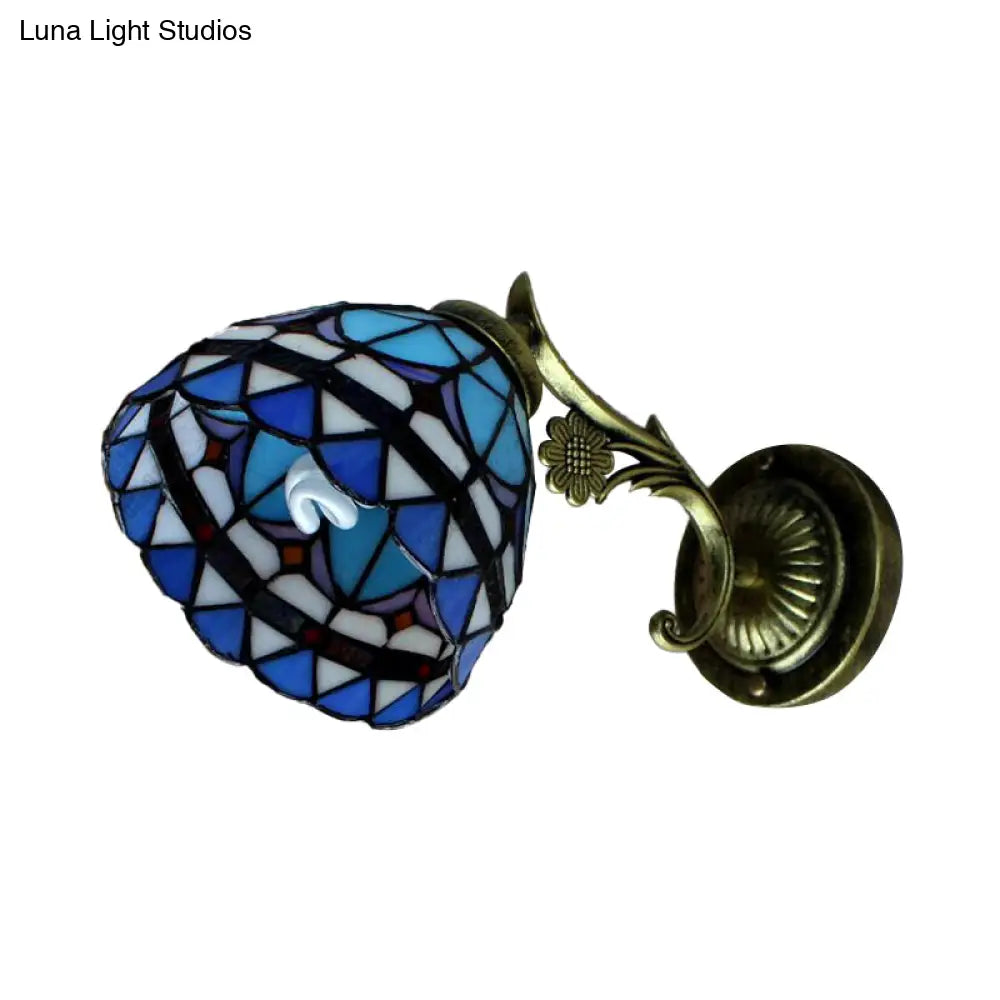 Blue Stained Glass Wall Mount Light - Baroque Style 1 Bowl Ideal For Corridor Lighting