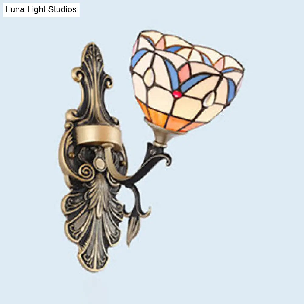 Blue Stained Glass Wall Sconce - Baroque/Flower/Gem/Magnolia Pattern Tiffany Design 1 Light Indoor