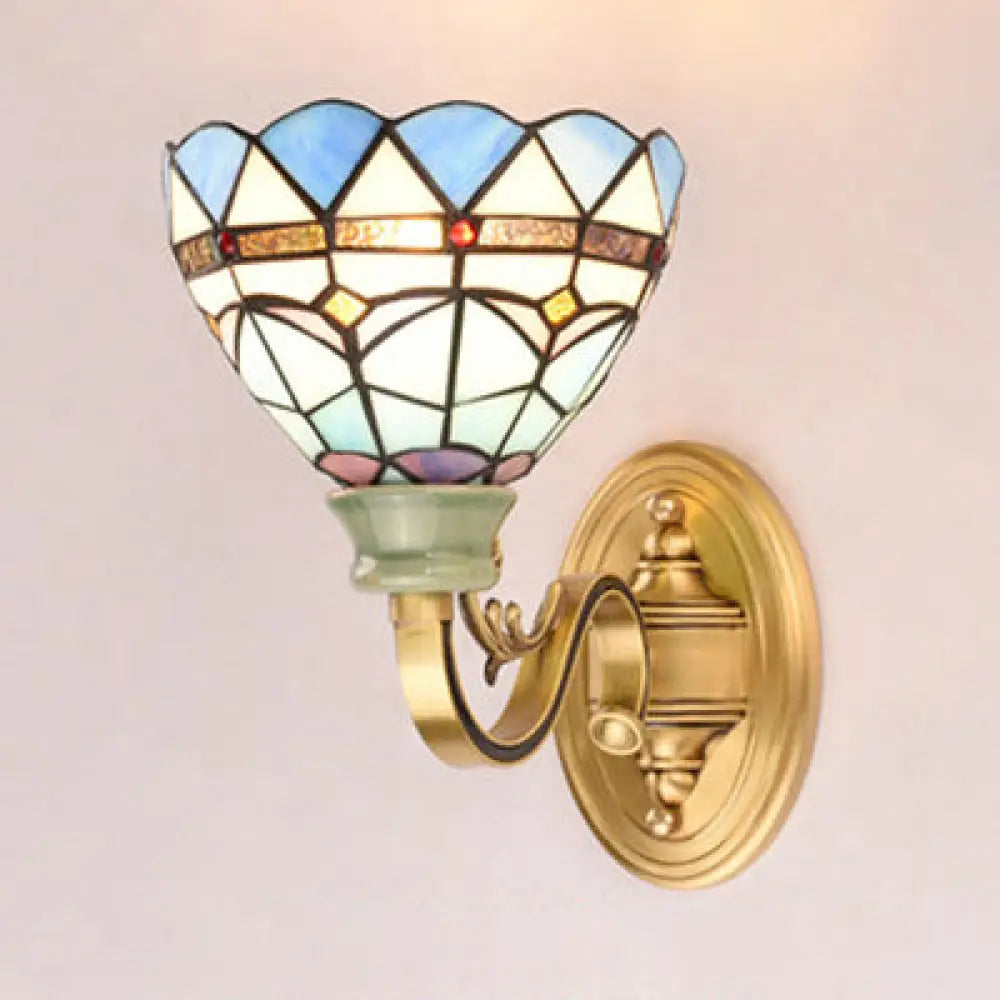 Blue Stained Glass Wall Sconce - Elegant Baroque Style Mount Lamp For Bedroom